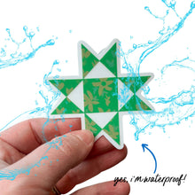 Load image into Gallery viewer, Green Ohio Star Quilt Block Vinyl Stickers, Sewing Stickers