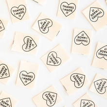 Load image into Gallery viewer, Thanks I Made It Heart Organic Cotton - Sewing Quilt and Garment Labels