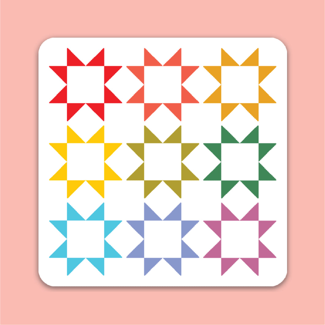 Rainbow Quilt Block Vinyl Sticker by Coco West Illustration