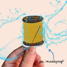 Load image into Gallery viewer, Yellow Spool of Thread Vinyl Stickers, Quilt Sewing Sticker