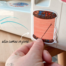 Load image into Gallery viewer, Blue Spool Of Thread Vinyl Stickers, Sewing Quilting Sticker