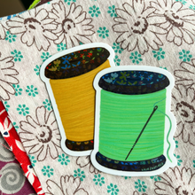 Load image into Gallery viewer, Yellow Spool of Thread Vinyl Stickers, Quilt Sewing Sticker