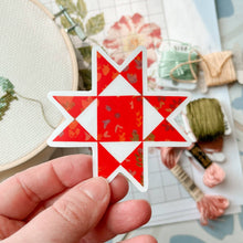 Load image into Gallery viewer, Red Ohio Star Quilt Block Vinyl Stickers, Sewing Sticker