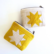 Load image into Gallery viewer, Handmade Quilted Linen Pouch – Sawtooth Star Design YELLOW