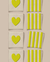 Load image into Gallery viewer, Citron Heart and Stripe Square Garment Labels
