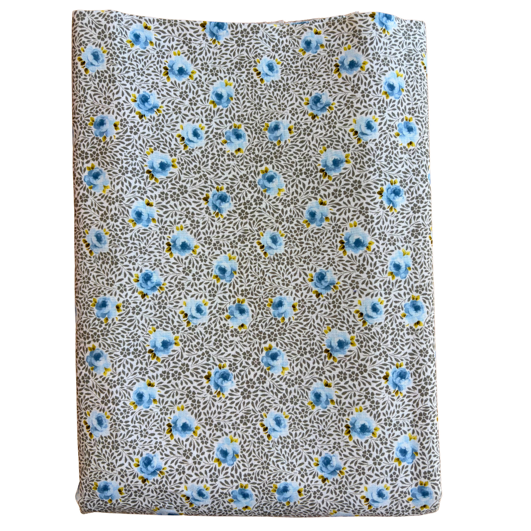 Previously Loved Fabric: Little Blue Flowers on White and Grey (3 yds)