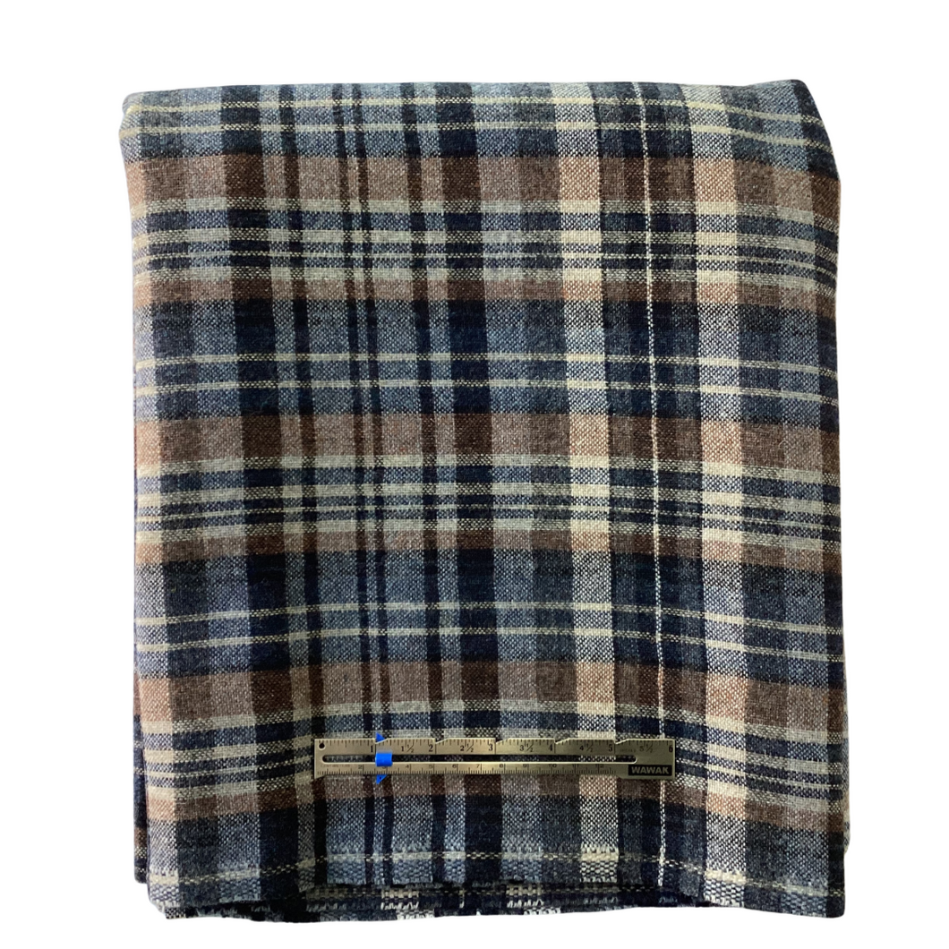 Previously Loved Fabric: Blue, Brown & Tan Plaid Wool (2yds x 55”)