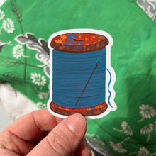 Load image into Gallery viewer, Blue Spool Of Thread Vinyl Stickers, Sewing Quilting Sticker
