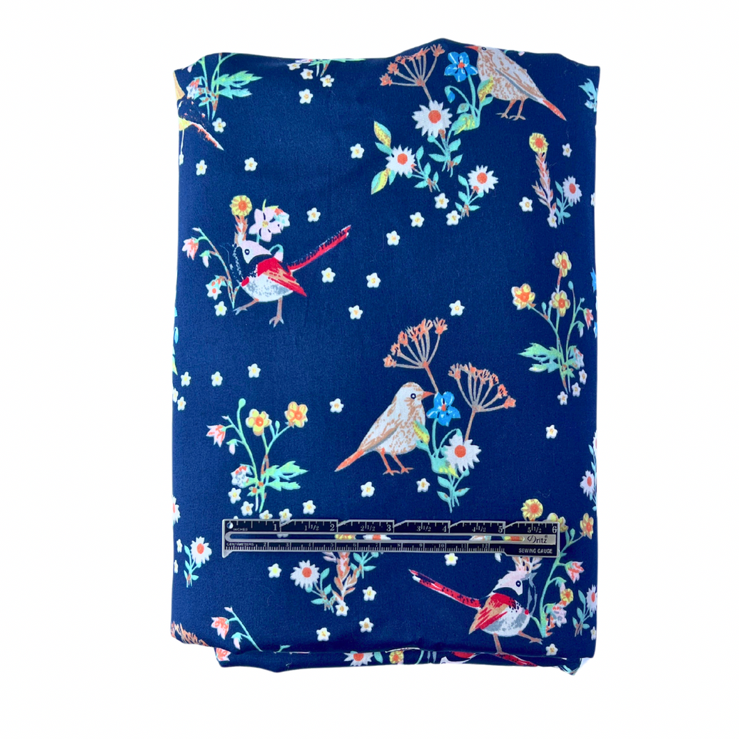 Previously Loved Fabric: Spring Birds & Florals on Navy (4 yds)
