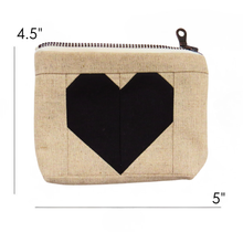 Load image into Gallery viewer, Black Heart Quilted Linen Bag – Mini Zipper Coin Pouch
