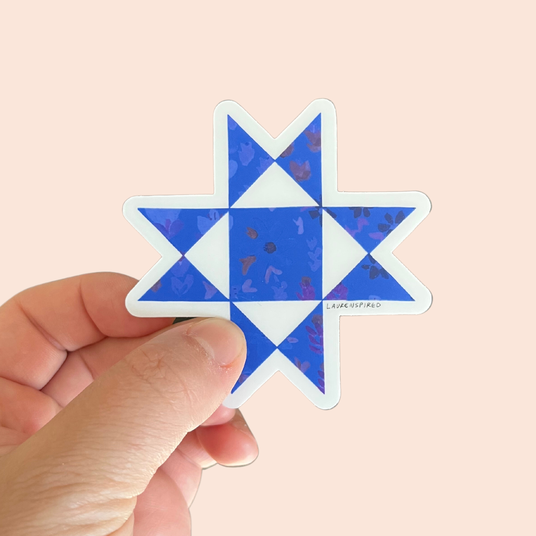 Blue Ohio Star Quilt Block Vinyl Stickers, Sewing Stickers