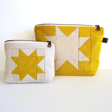 Load image into Gallery viewer, Medium Zipper Bag | Quilted Pouch | Sawtooth Star YELLOW
