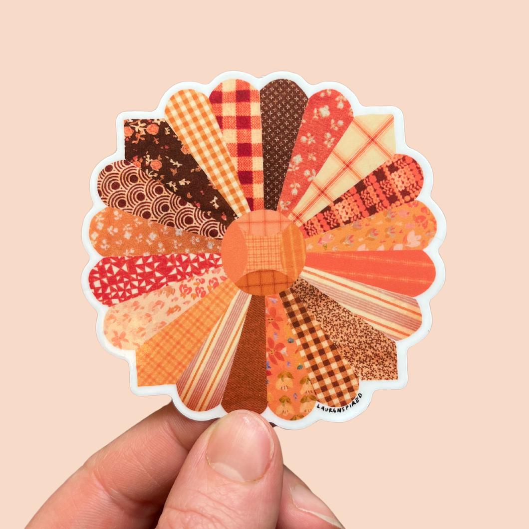 Orange Quilt Flower Vinyl Stickers, Sewing Sticker