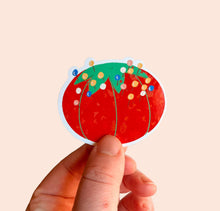 Load image into Gallery viewer, Red Pin Cushion Vinyl Stickers, sewing quilt sticker
