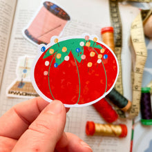 Load image into Gallery viewer, Red Pin Cushion Vinyl Stickers, sewing quilt sticker
