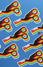 Load image into Gallery viewer, Rainbow Stork Scissors Sticker by Sassafras Lane Design
