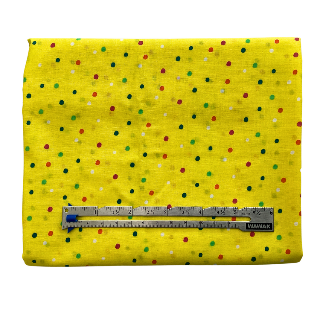 Previously Loved Fabric: Yellow with Multicolor Polka Dots (1 yd)