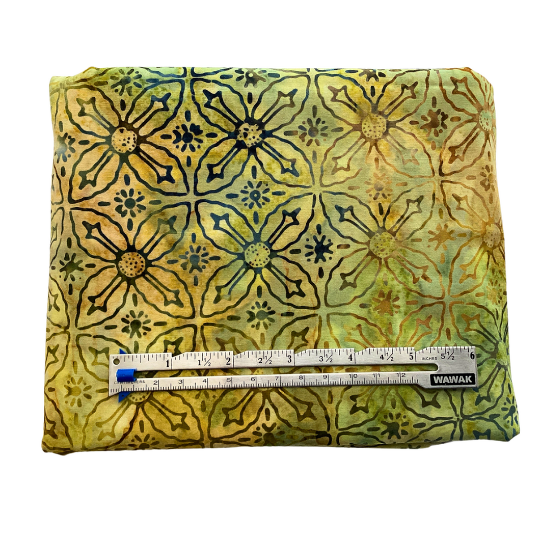 Previously Loved Fabric: Green Batik with Petals (1.5 yds)