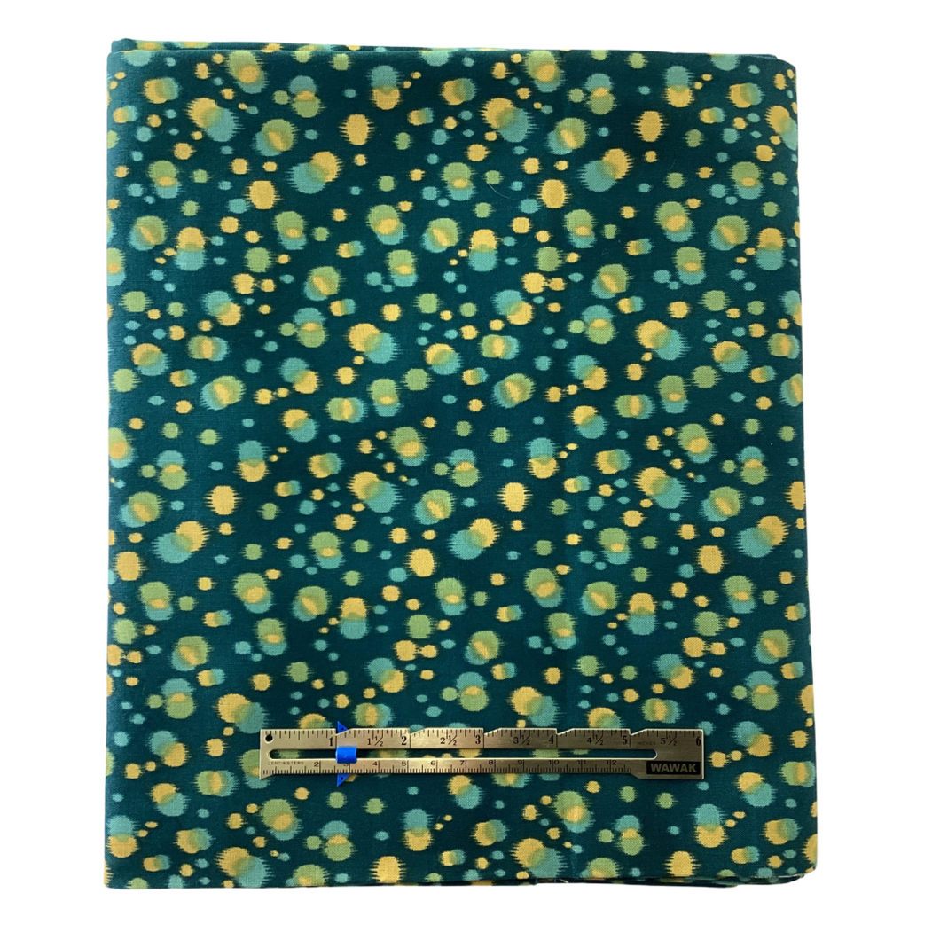 Previously Loved Fabric: Yellow and Blue Dots on Dark Teal (2.25yds)