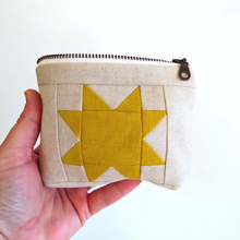 Load image into Gallery viewer, Handmade Quilted Linen Pouch – Sawtooth Star Design YELLOW
