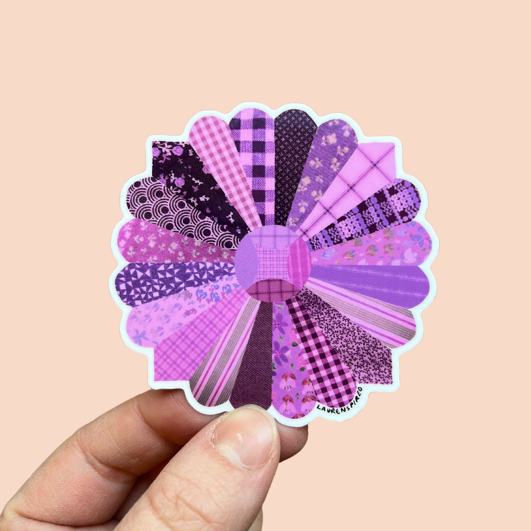 Purple Quilt Flower Vinyl Stickers, Sewing Sticker