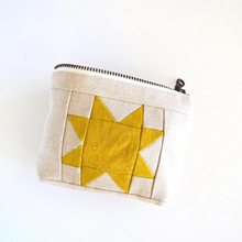 Load image into Gallery viewer, Handmade Quilted Linen Pouch – Sawtooth Star Design YELLOW
