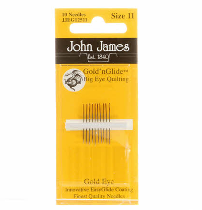 Previously Loved: Gold'n Glide Big Eye Quilting Needles by John James (Size 11)